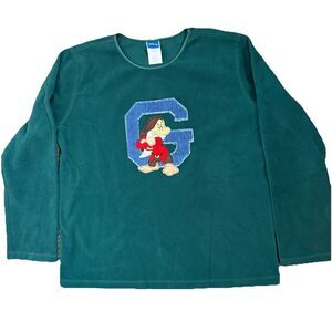 Vintage Y2K Disney Grumpy Patchwork Green Fleece Long Sleeve Shirt Women's M